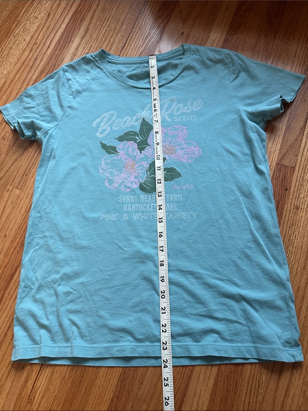 J Crew Factory t-shirt Beach Rose Graphic Tee in Aqua with Pink Floral - Picture 3 of 6
